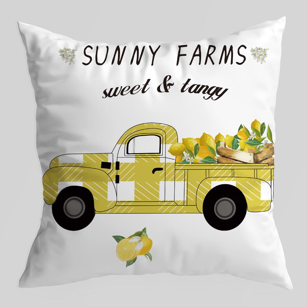 New Lemon Series Pillowcase, Plant Truck, Peach Skin Velvet Printed Pillow, Office Lumbar Cushion Cover
