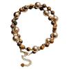 Maillard Boutique Natural Tiger'S Eye Stone Mocha Brown Pearl Design Sweater Chain Necklace Collarbone Chain