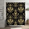 Vintage Damask Shower Curtain Luxury Gold Black Printed Shower Panel Set For Bathroom Decoration