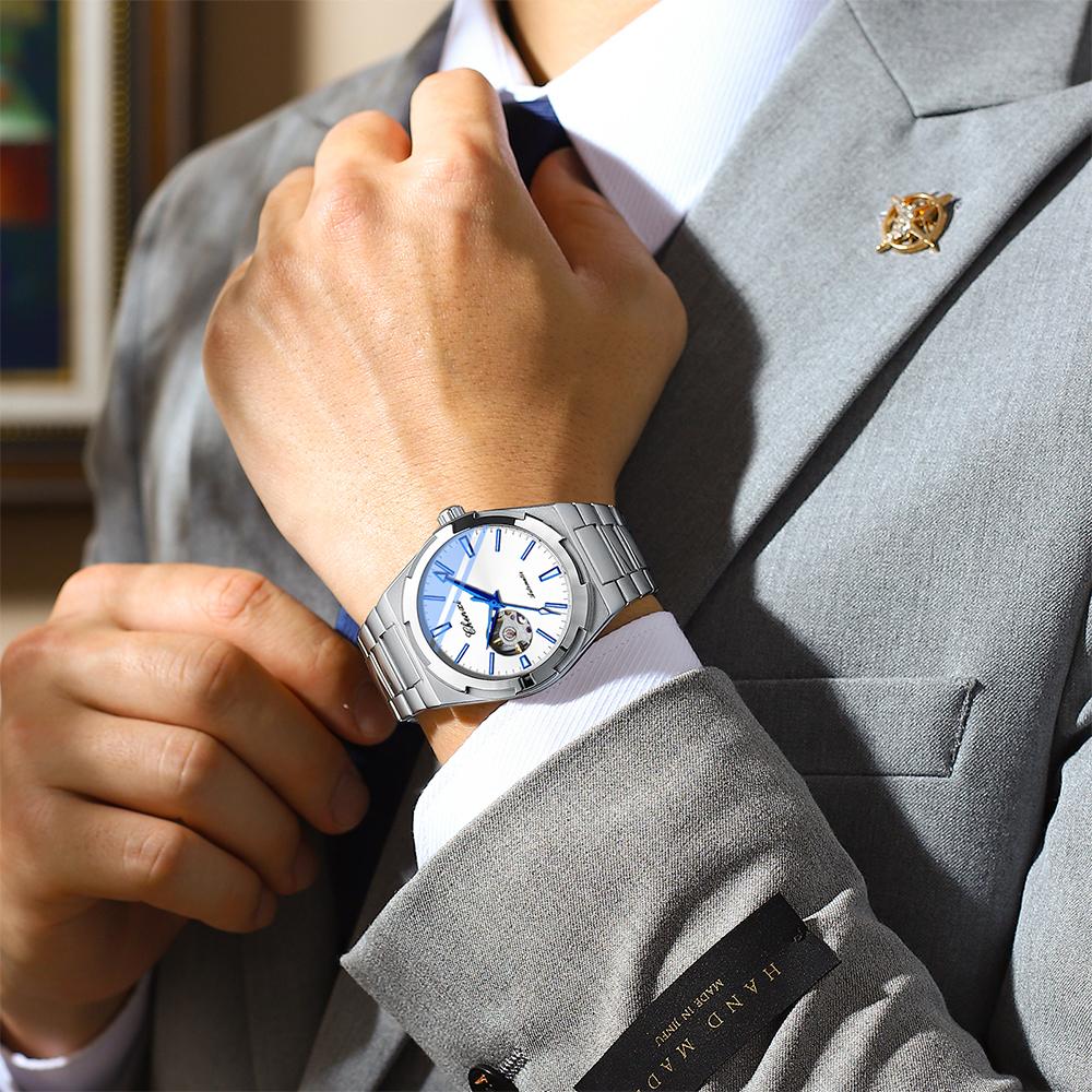 CHENXI Automatic Mechanical Watches For Man Fashion Silver Round Dial Waterproof Luminous Men Watch Gifts