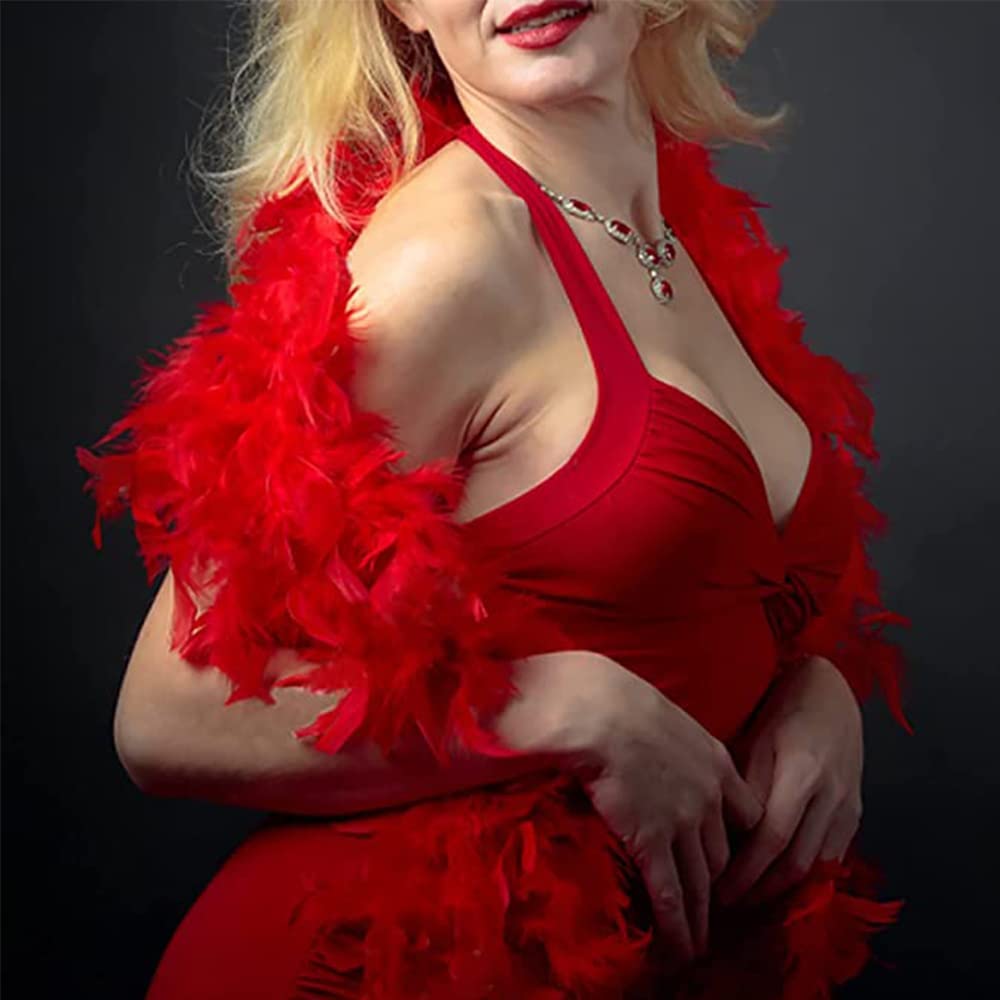 90 Grams Rode Kalkoenveren Boa 2 Yards Veren Boa voor Dansen Bruiloft Knutselen Feestjurk Halloween Kostuum Decoratie Sjaal