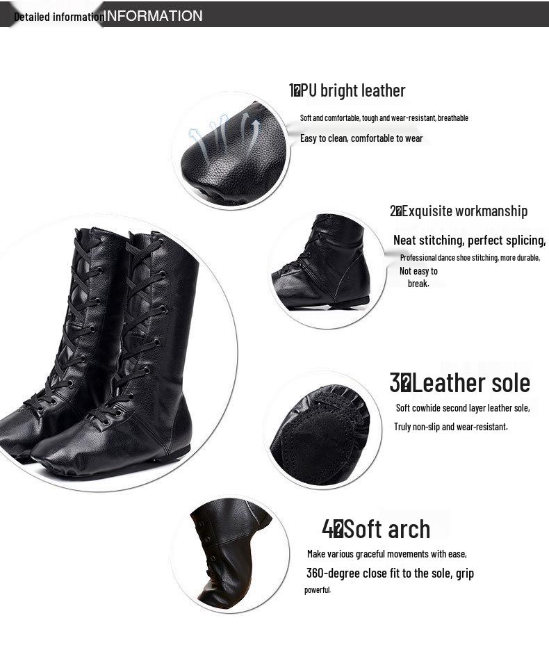 Zapatos de Jazz Suela Blanda PU para Niños y Adultos - Zapatos de Ballet de Cuero Negros para Niñas