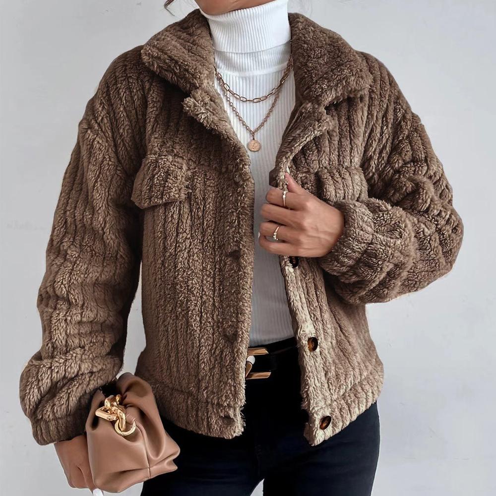 Women Plush Jacket Faux Fur Thick Coat Casual Long Sleeve Loose Overcoat Female Outerwear Autumn Winter Ladie Button Coat