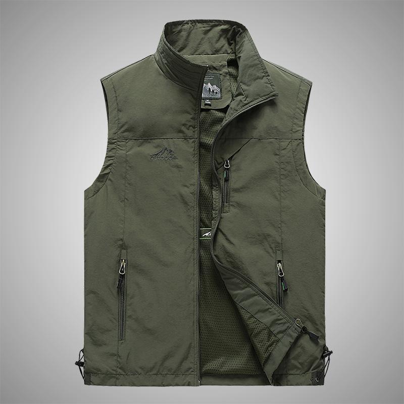 

Autumn Men Waistcoat Outdoor Leisure Solid Color Vest Young Middle-aged Photography Fishing Casual Vest Jacket Male M зелений