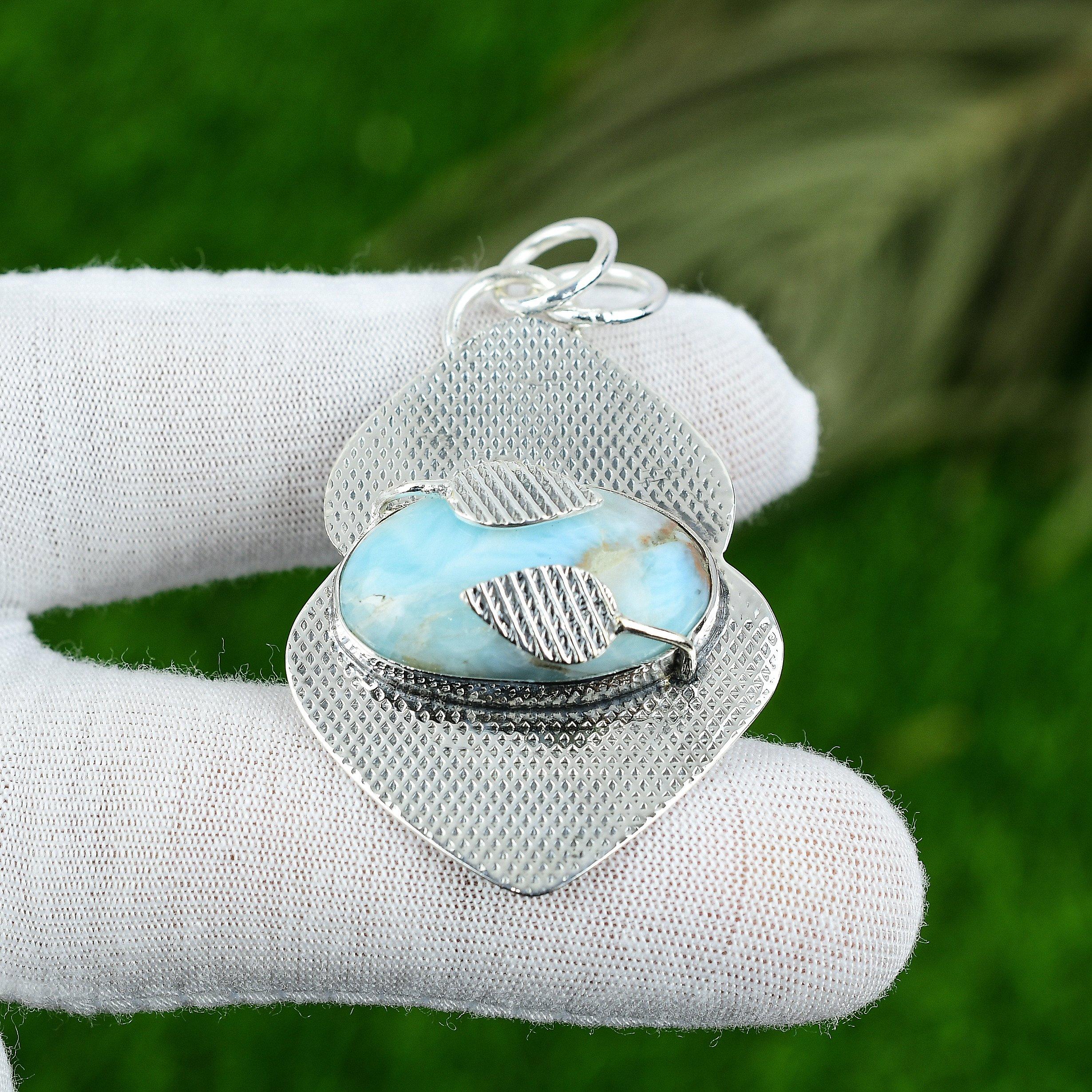 Подарок для женщин Ювелирное изделие Кулон 925 пробы Стерлинговое серебро Натуральный камень Ларимар