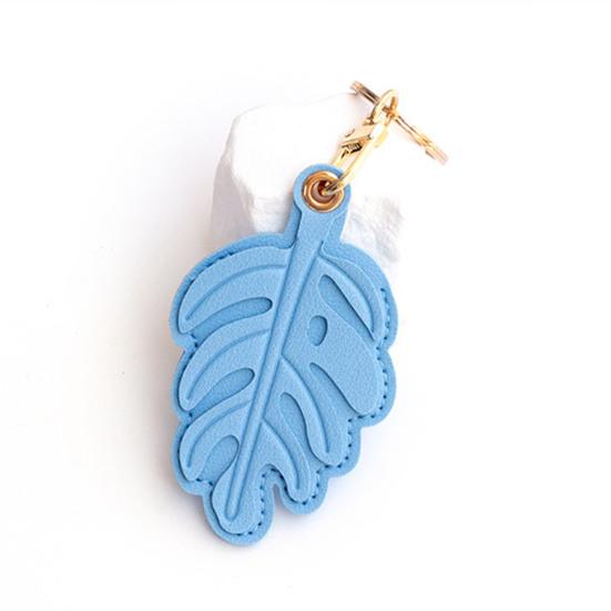 Keychain Pendant Monstera Leaf Shape Key Holder Imitation Leather Access Card Cover Bag Charm