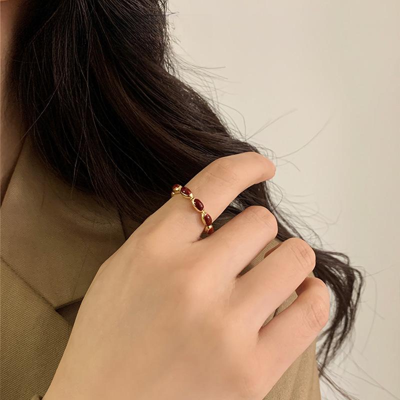 New Year's Ankara Red Drop Oil Rice Ring Female Niche Does Not Fade High-end Ring, Titanium Steel Electroplating