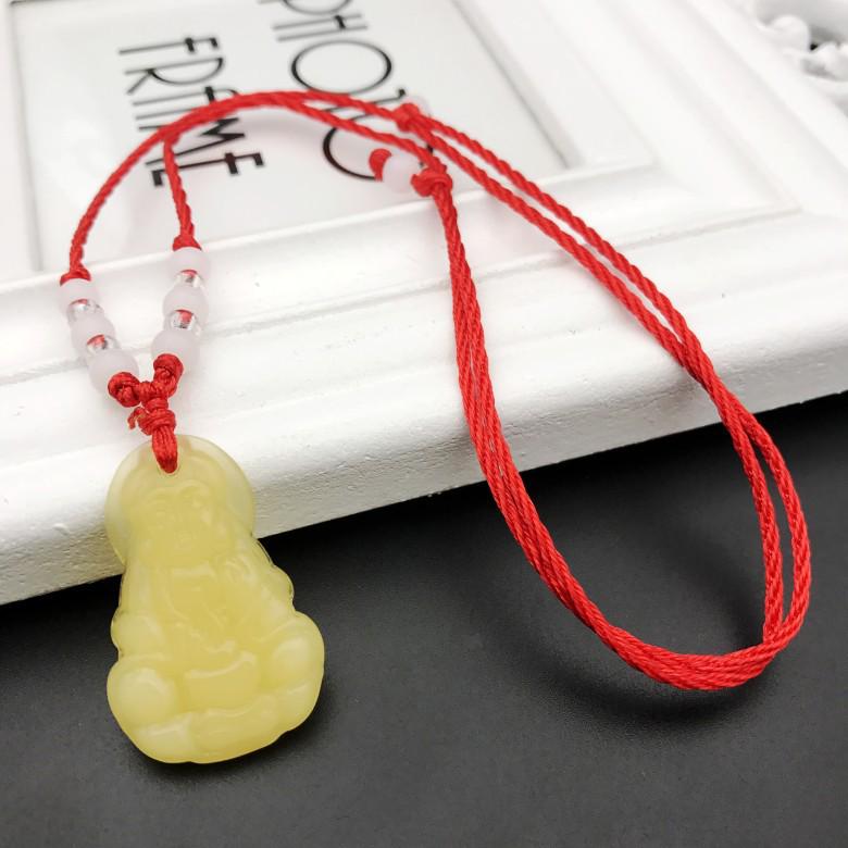 Imitation Jade Guanyin Buddha Red Rope Pendant Necklace for Men and Women - Korean Style Fashion