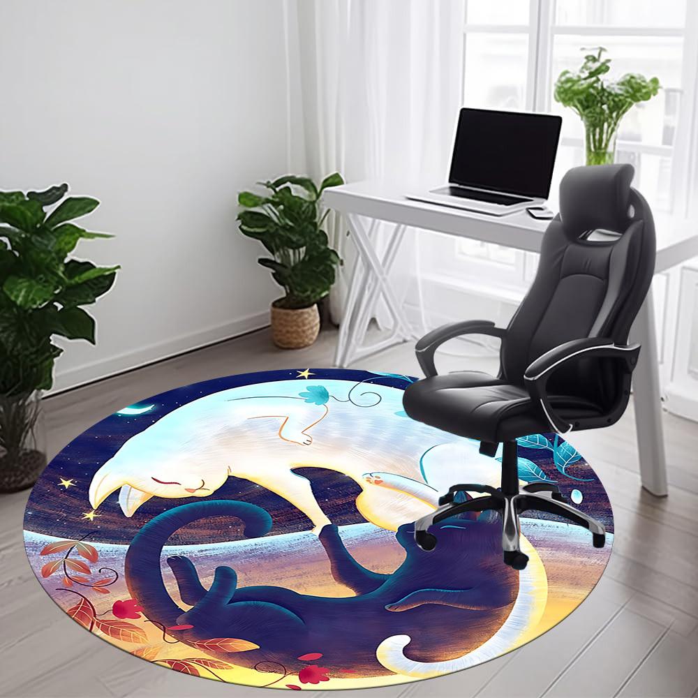 1 Stück Mondlicht-Katzen Büro Runder Teppich, Matte Geeignet Für Büro, Unter Bürostühlen Schlafzimmer Wohnzimmer Heimdekoration, Zimmer Deko