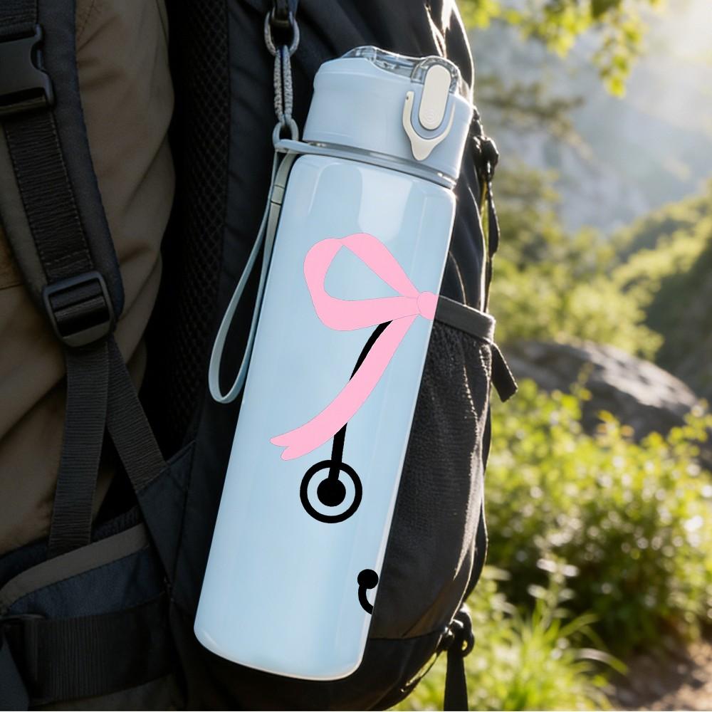 1PC Pink Bow Stethoscope 750ml Color Plastic Sports Water Bottle Leakproof Flip Straw Lid Suitable for Sports Office Home Use