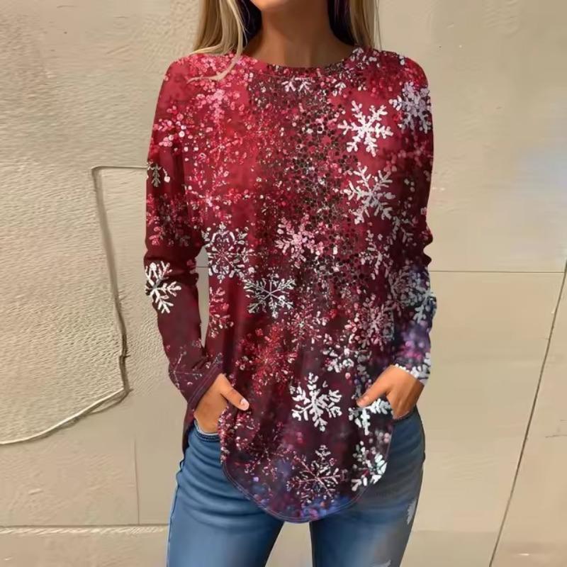 

Женская толстовка с круглым вырезом и длинным рукавом, модная повседневная, с 3D-принтом в виде синей снежинки, для рождественской вечеринки 5XL