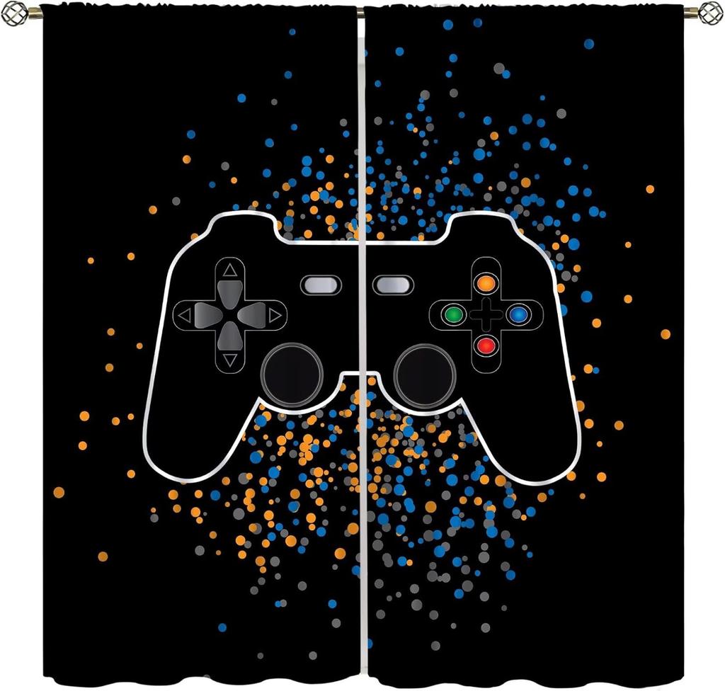 Spiel Vorhänge Cartoon Gamepad Junge Mädchen Teenager Schlafzimmer Neon Dekorativ Küche Wohnzimmer Vorhang Set Bahnen Polyester Perfekt Für Bereich