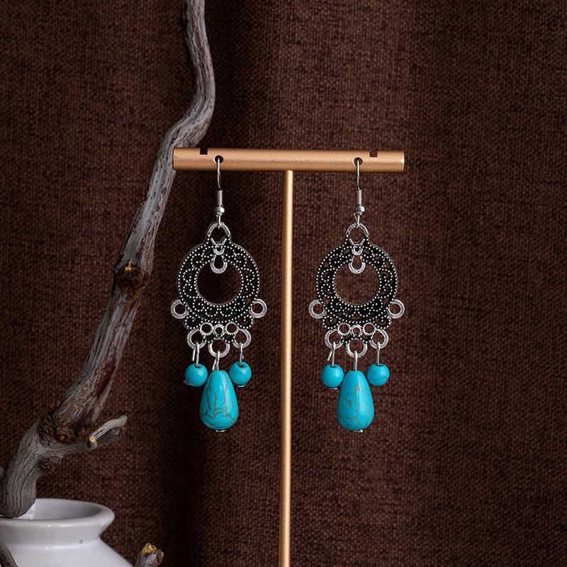 Tibetan Ethnic Bohemian Tassel Turquoise Earrings