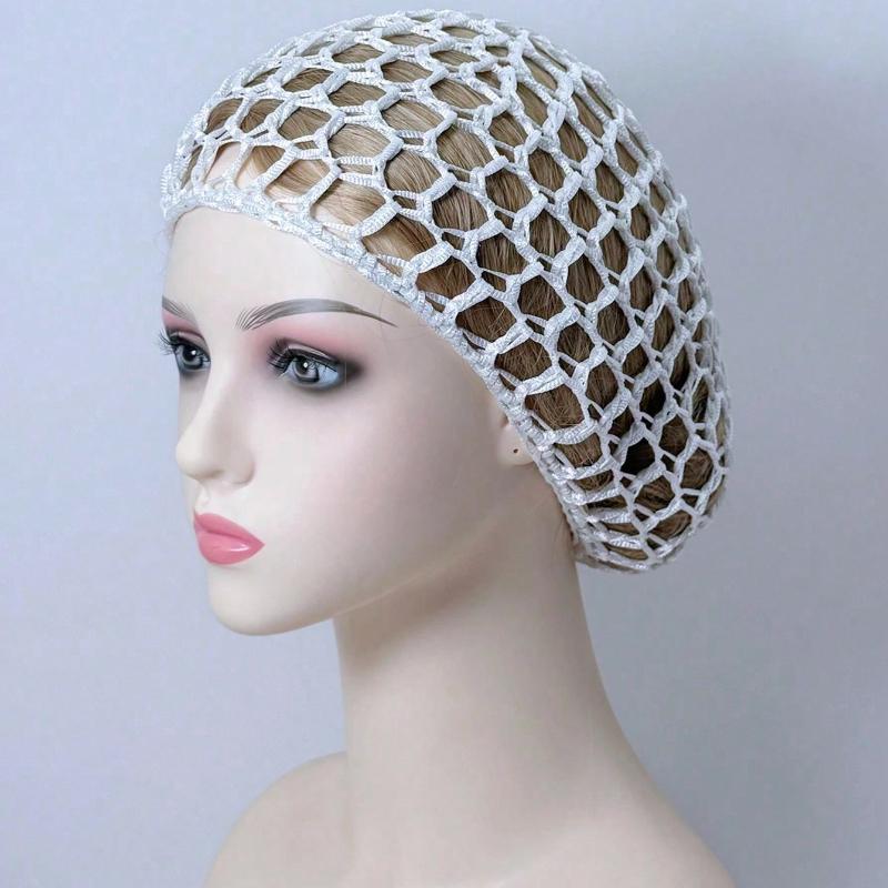 1pc Filet à cheveux en maille extensible et respirante pour femme, Crochet, Foulard tricoté, Chapeau de style, Filet à cheveux enveloppant, Accessoire de nuit pour la tête