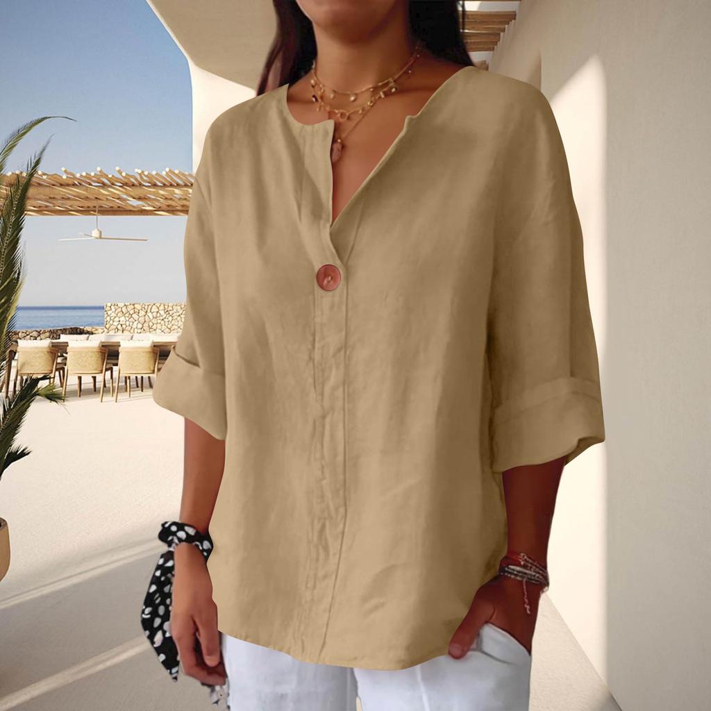 Women’s Loose Fit Linen Blouse Half Sleeve Button Front Casual Lightweight Tunic Top Comfortable Relaxed Fit Shirt