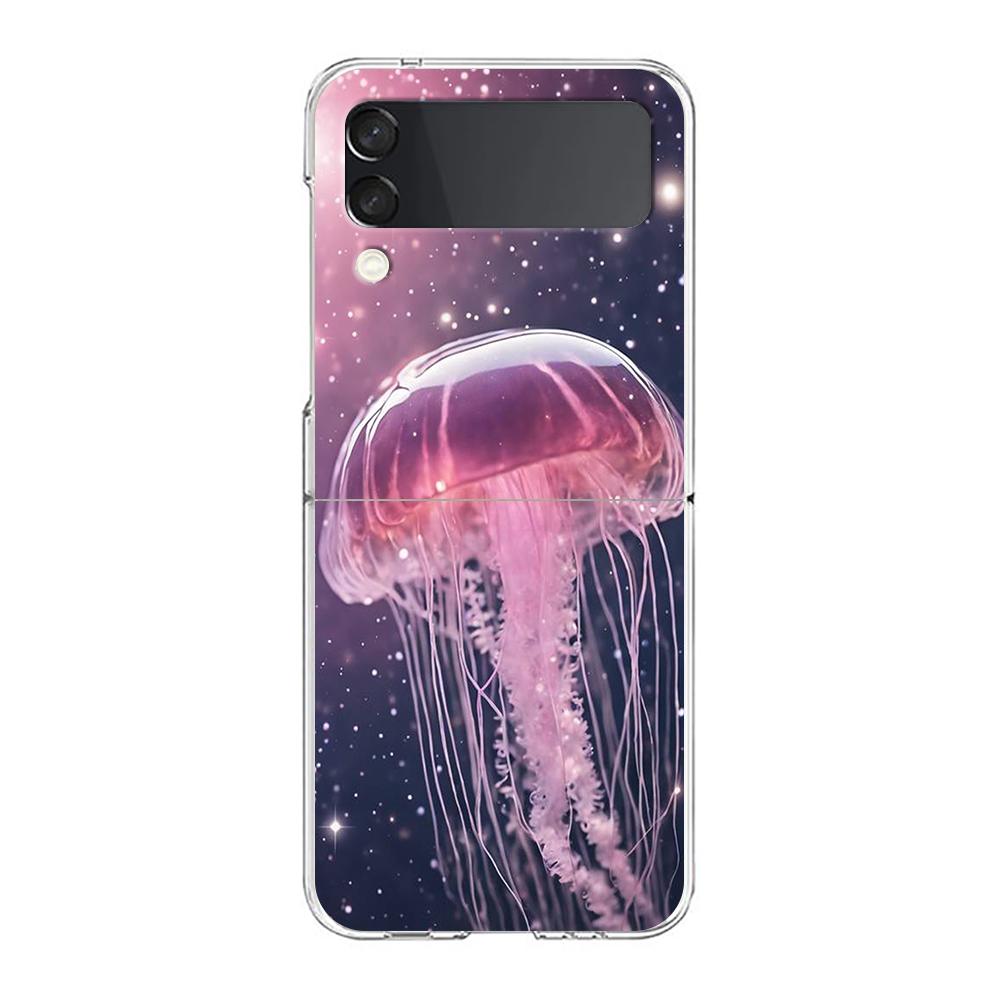 Phone Cover For Samsung Galaxy Z Flip 6 5 4 Case Transparent For Samsung Z Flip 3 Hard PC Foldable Shell Pink Jellyfish Oceanic
