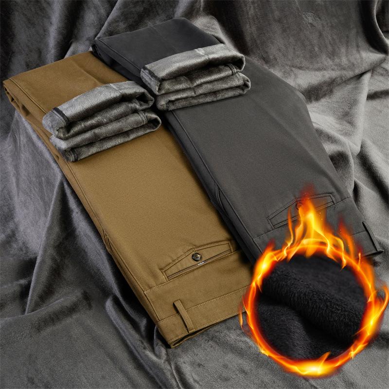 Autumn Winter Men's Trousers Business Casual Pants Long Vintage Cotton Loose Thick Plus Velvet Straight Leg Suits Pants For Men
