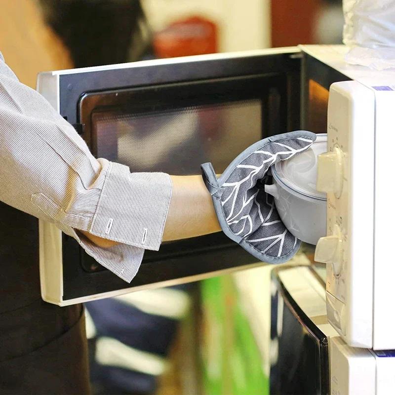 2pcs Kitchen Potholders Pad  and Stove Oven Gloves Set Mitts Heat Resistant Thermal Anti-heat Take Hot Pot Cooking Baking Gloves