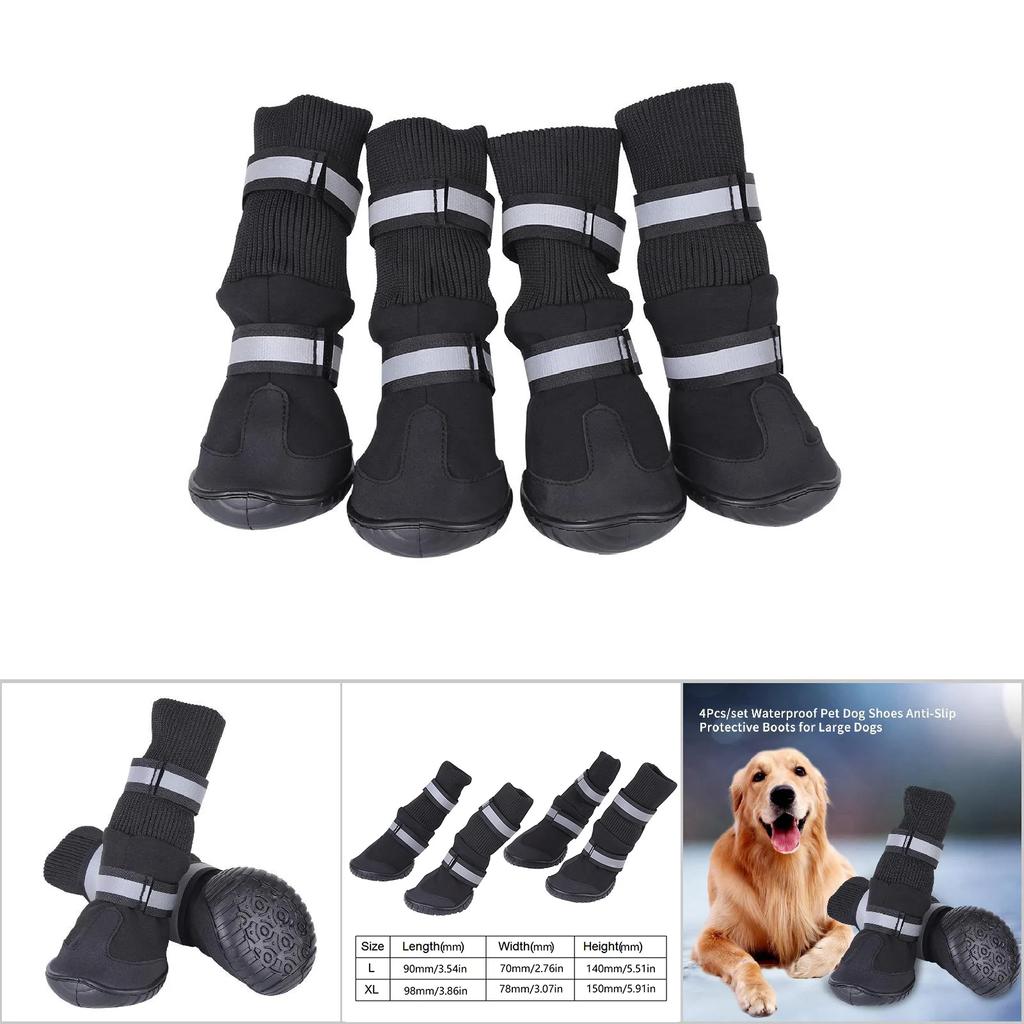 4pcs Pet Dog Shoes Reflective Waterproof Dog Boots Pets Booties Anti-Slip Socks Footwear For Medium Large Dog