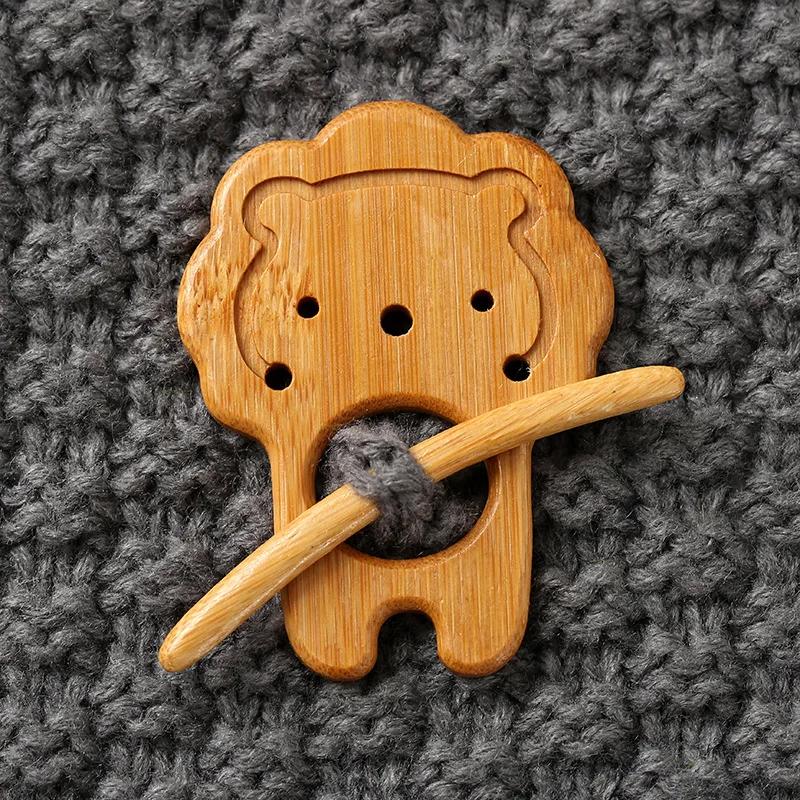 Brooch Pin With Wooden Animal Pattern Diy Craft Badge Cartoon Pin Funny Cute Shawl Pin Scarf Buckle Clasp Pins Jewelry Gift