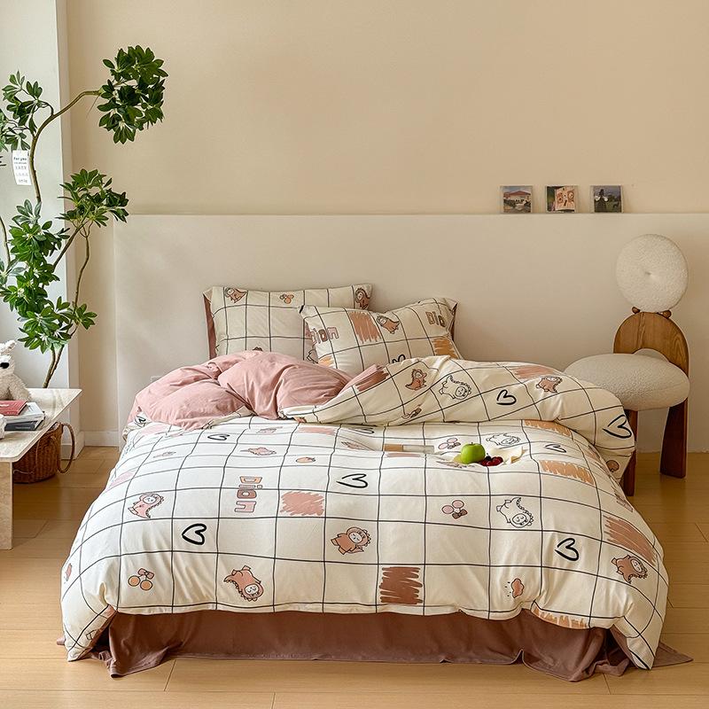 Class A Cotton Maternal And Infant Grade Small Fresh Knitted Cotton 4Pcs Set Pure Cotton Single Bed Sheet Single Quilt Cover Single Bed Hat Single