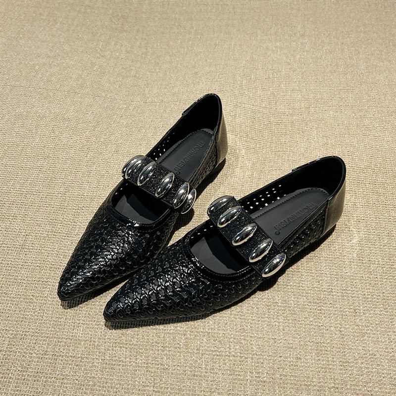 Day delivery~ Hollow knitting word belt Mary Jane shoes women's new summer breathable low heel shallow mouth single