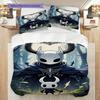 Ropa de cama del Reino de Hollow Knight (1 * funda nórdica + 2 * fundas de almohada, sin núcleo) Juego de cama plano 2D Funda nórdica y funda de almohada Suave y cómodo