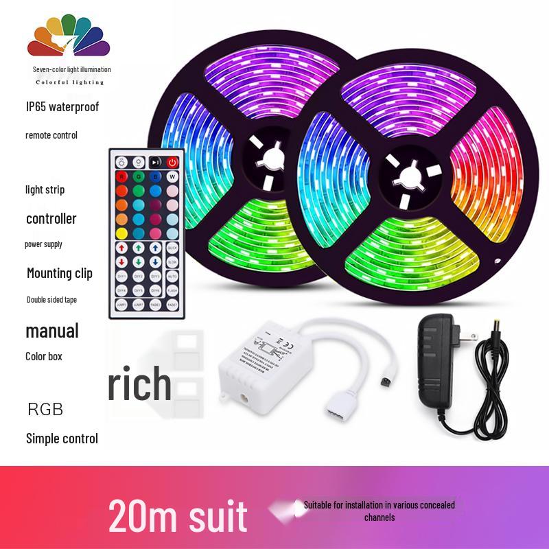 12V RGB Gradient LED Light Strip, Self-Adhesive, Super Bright, Seven-Color, Remote-Controlled, Ideal for KTV & Home Decor.
