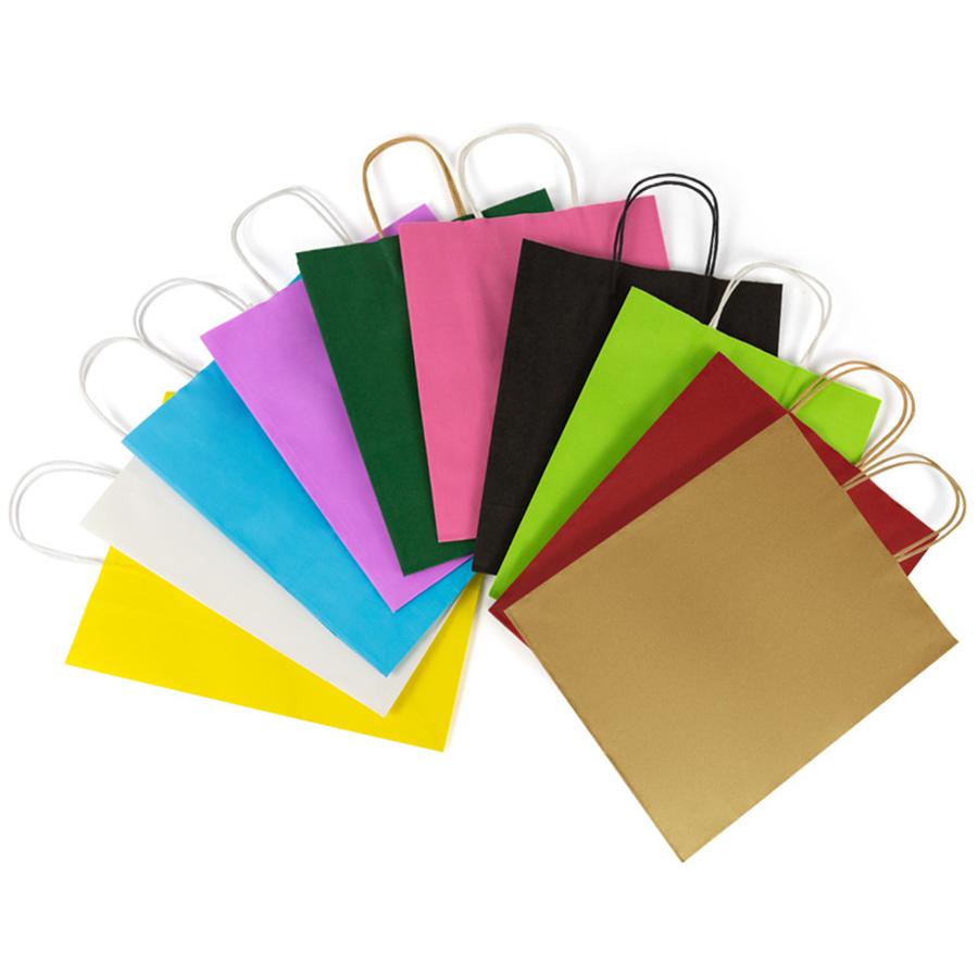 12pcs 16x22x8cm Blank Color Kraft Paper Bags Reusable Gift Bag for Birthday Party Wedding Gift Bag with Handle Tote Bag