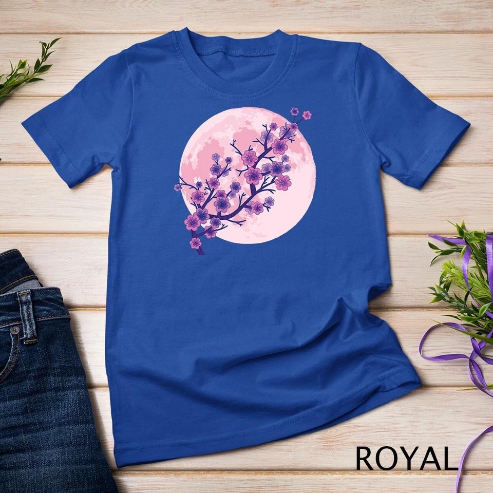 Japanese Aesthetic Pink Moon Cherry Blossom Sakura Flowers Unisex T-shirt 11 S