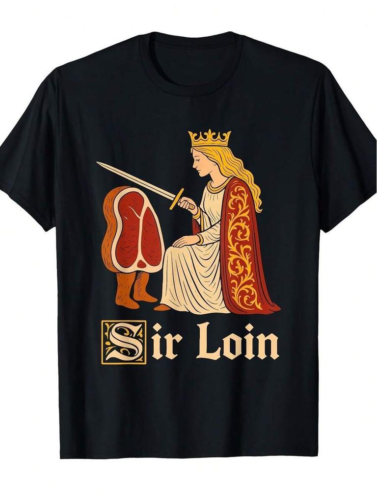 Lustiges Herren-T-Shirt mit Sir Loin Steak Ritter-Wortspiel - Mittelalterliche Fleischwitz-Grillparty-T-Shirt mit Sir Loin Rindfleisch
