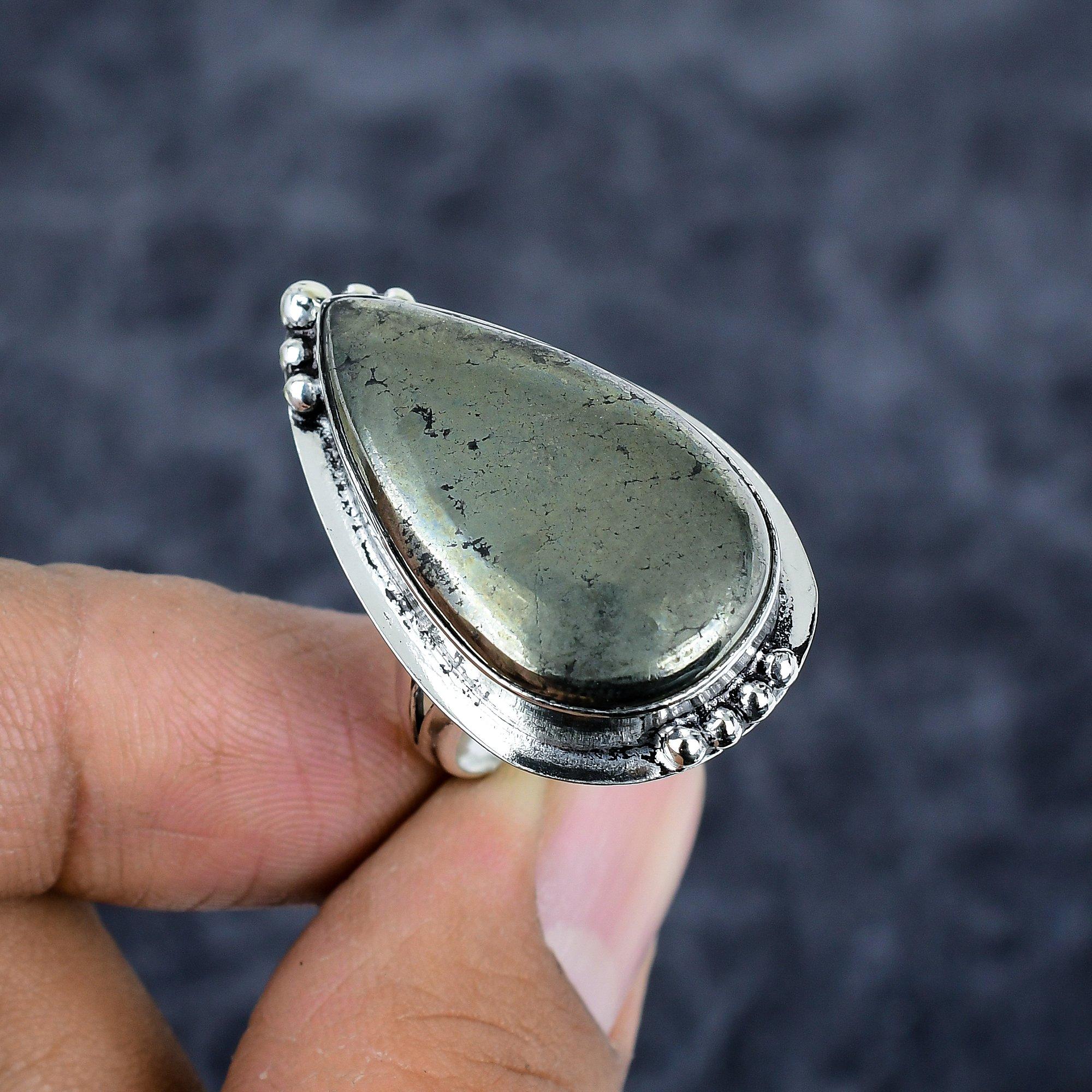 

Pyrite Agate Gemstone Handmade 925 Sterling Silver Jewelry Ring Size 9 M-2811