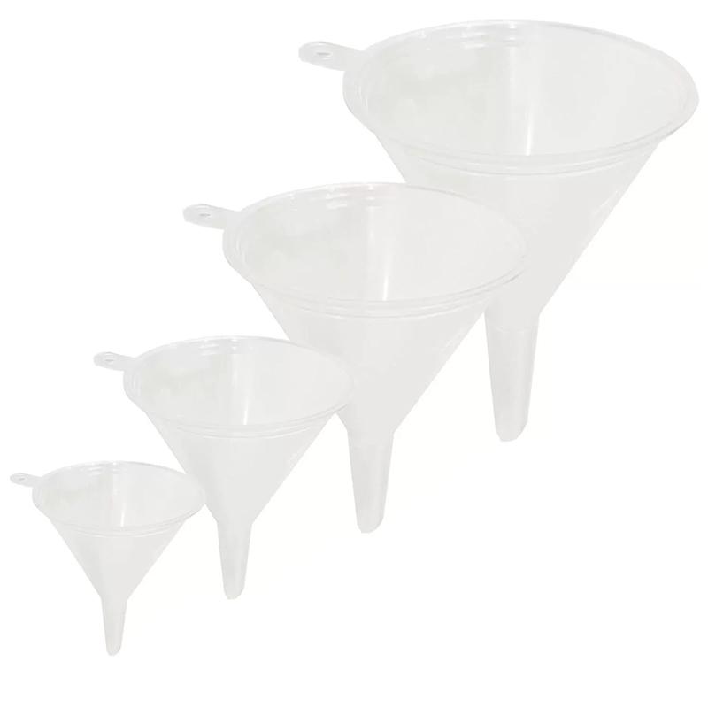 4Pcs Reusable Clear Plastic Funnel Set Lab PP Funnels Kitchen Funnel Lab Bottles Essential Oils