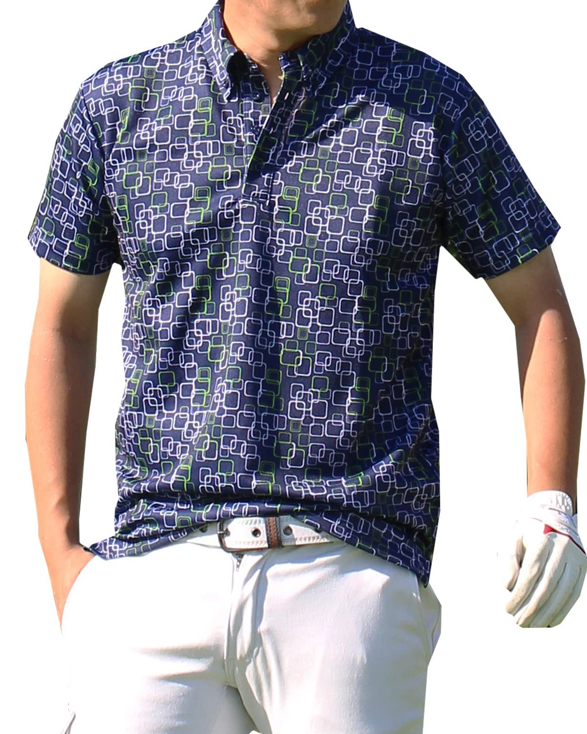 

Golf Polo Shirt for Golf Moisture Quick Short Check Button Chain L [TopIsm] Men, Wear, Tops, All-over Pattern, Stretch, Wicking, Drying, Sleeve,