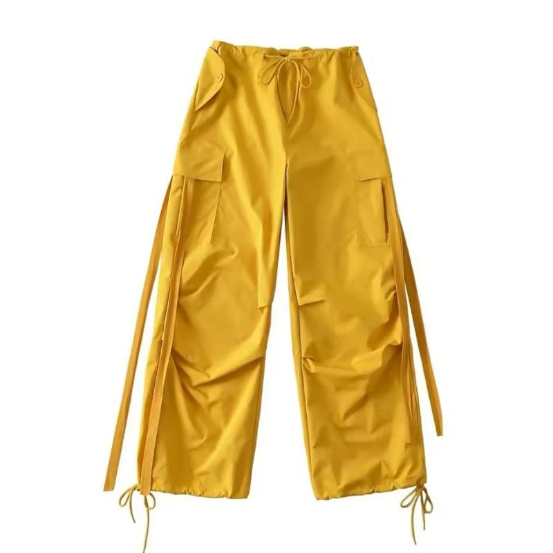 Spring and Summer Rose Red Work Pants for Women's Summer New Style Bow Drawstring Wide-leg Sports Pants