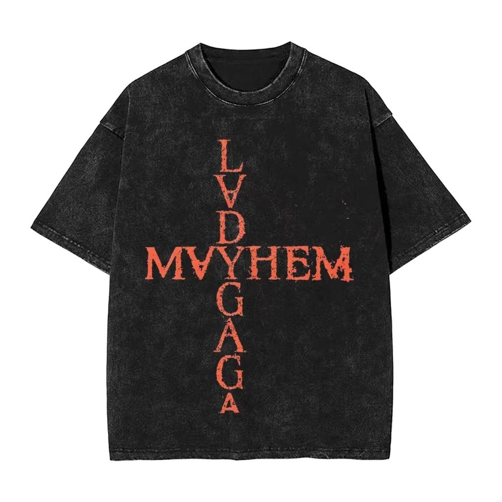 T-shirt Lavate Lady Gaga Mayhem Hip Hop Retro Vintage High Street Streetwear Manica Corta Stampa Tee Uomo Donna Top Harajuku