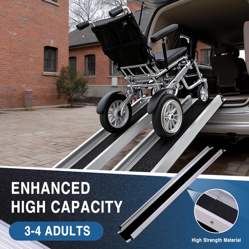 8FT Non-Slip Aluminum Door Threshold Ramps with Handbags Folding Non-Slip Aluminum Handicap Ramp for Home Doorways