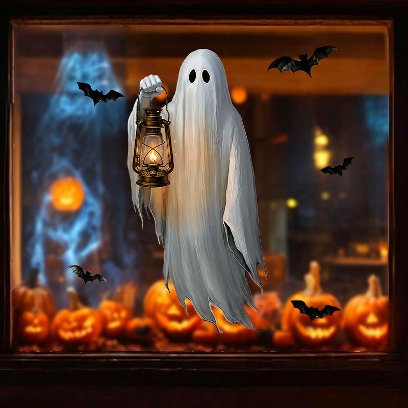 Halloween White Ghost Wall Sticker Living Room Holiday Party Decoration Horror Bat Ghost Self-adhesive Pvc Sticker
