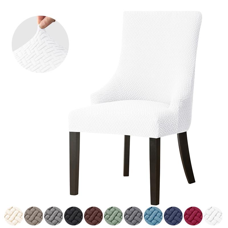 1/2pcs Jacquard Dining Chair Covers Stretch Chair Slipcovers Solid Color High Back Sloping Armchair Cover Hotel Kitchen Wedding
