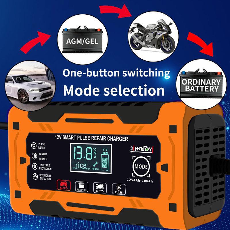 Intelligent 12V Pulse Repair Battery Charger with Screen Display for Motorcycle and Car