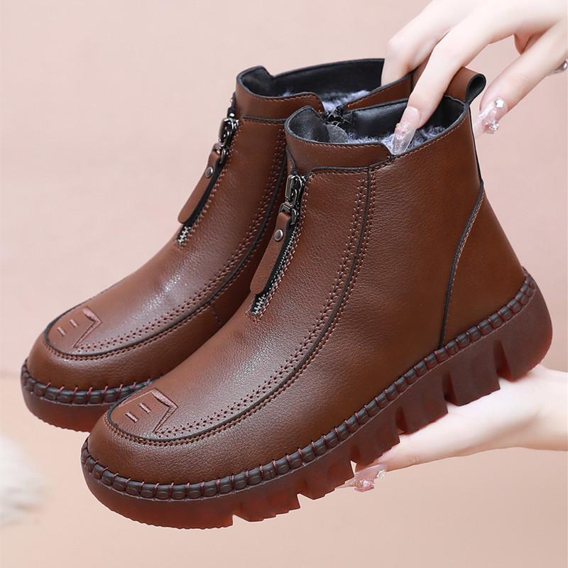 Women's Faux Leather Waterproof Winter Ankle Boots - Plush, Warm, and Comfortable for Middle-Aged and Elderly