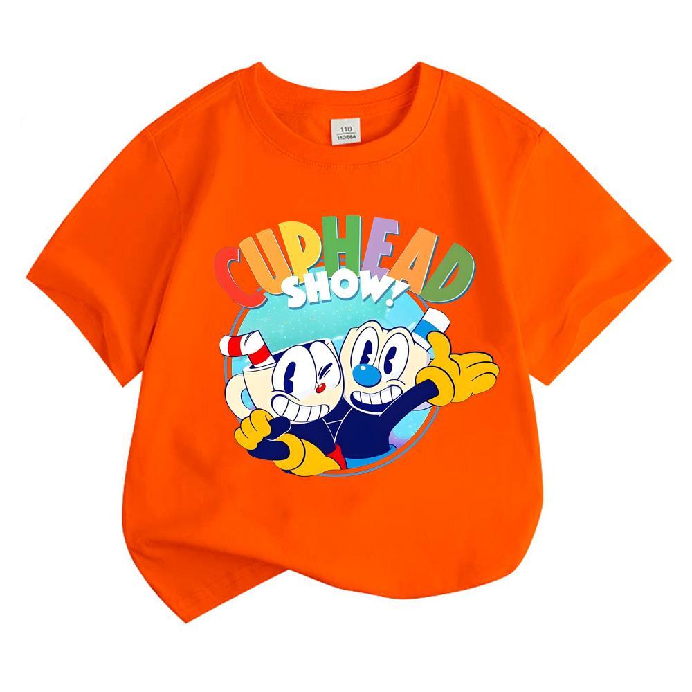Summer Cuphead 100%Cotton Children T-shirts for Boys Girls Tops Cartoon Witch Wizard Funny T Shirt Kawaii Girls Short Sleeves