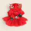 Pet Circle Winter Holiday Dog Dress Small Breeds - Festive Red Reindeer Fluffy Tutu Outfit