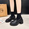French Deep Mouth Single Shoes Women's 2025 New British Round Head High Heels Thick Heel Thick Sole Leather One-pedal Loafers