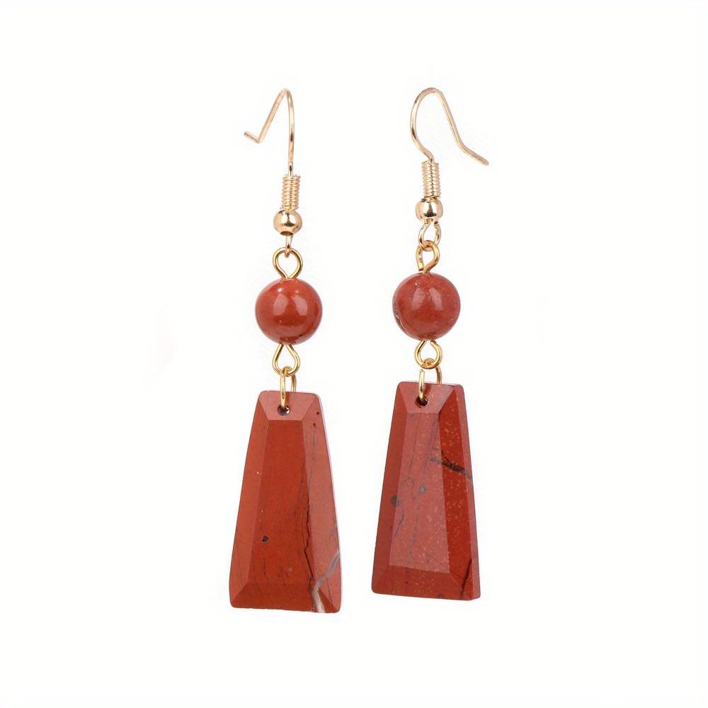 Natural Stone Pendent Drop Earring Trapezoid Shape Long Dangle Earring LapisLazuli AmethystStone Bead Eardrop JewelryGift 1 Pair