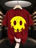 2026 New Arrival 100 Cotton Tshirt Yellow Broken Smiley Face Forest Flying Birds Print Crew Neck Tops Unisex American Streetwea