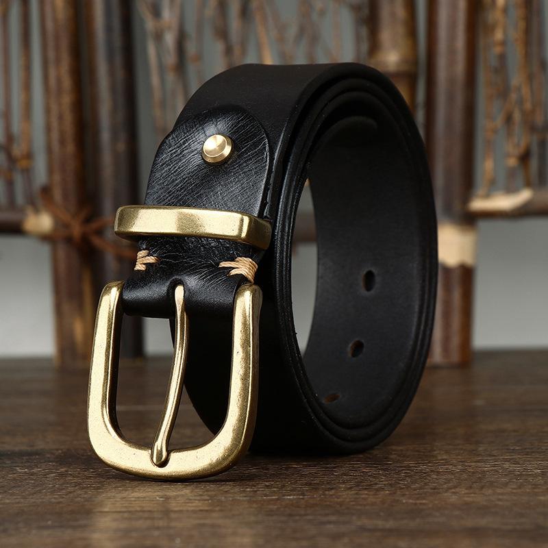 Retro Washed Italian First-Layer Cowhide Leather Belt Men'S Copper Buckle Trendy Belt