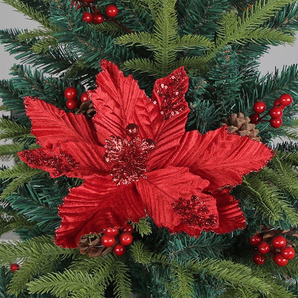Large Christmas Glitter Flower Simulation Christmas Tree Decorations  Wedding Decor
