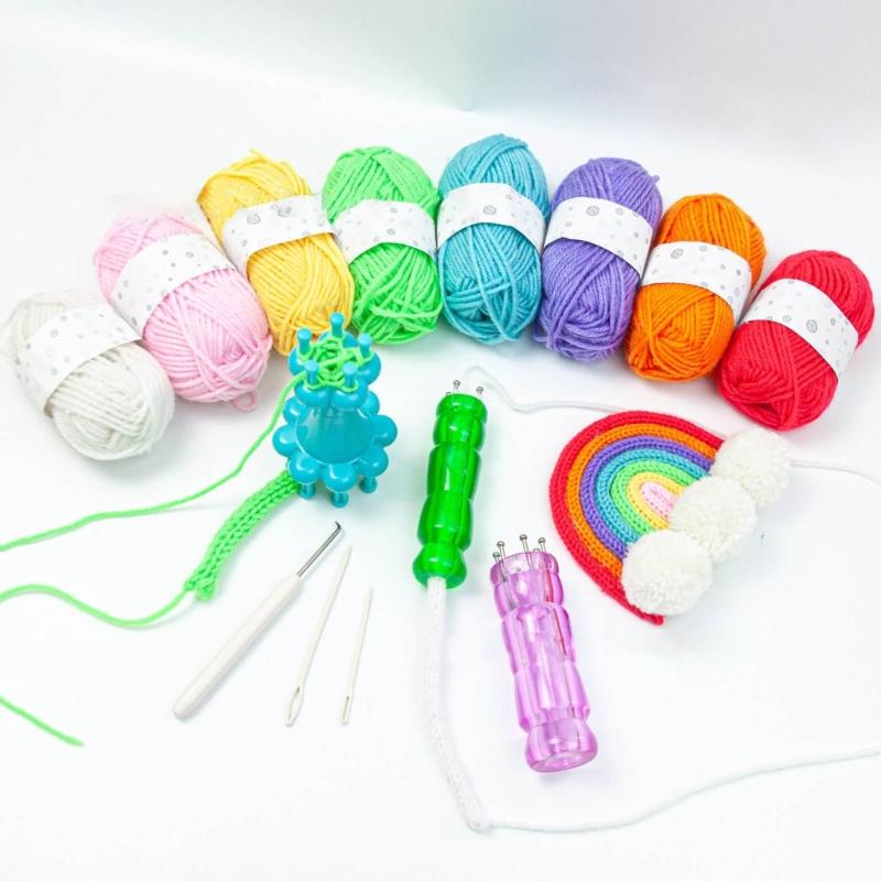 Professional Knit Spool Looms with Wool Set Cord Rope Knitting Weaving Tool with Colorful Wool 6-color/8-color Durable
