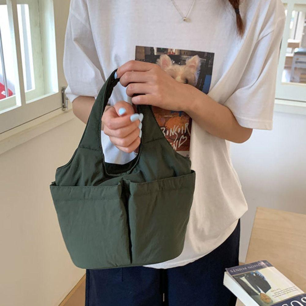 Large Capacity Folded Bucket Bag Multi-pouch Solid Color Handbag Simple Commuting Tote Bag  Male